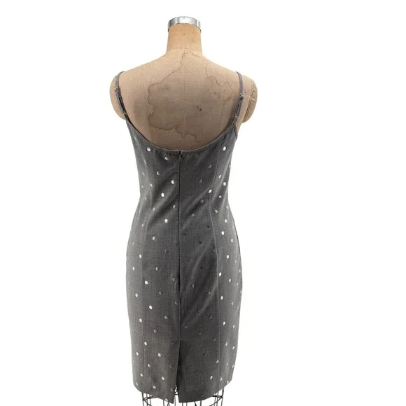Moschino Jeans Gray Wool Blend Silver Polka Dot Midi Sheath Dress 10/44 Stylish - Picture 5 of 13